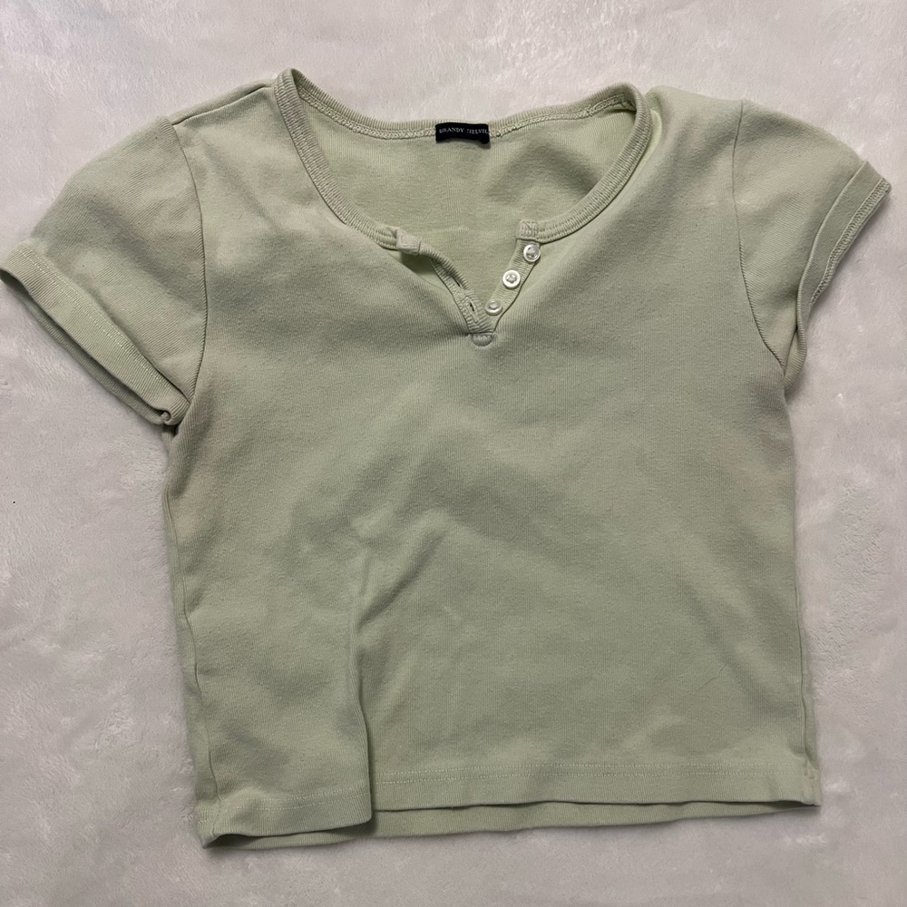 Brandy Melville cropped blank pastel green baby tee with three buttons
